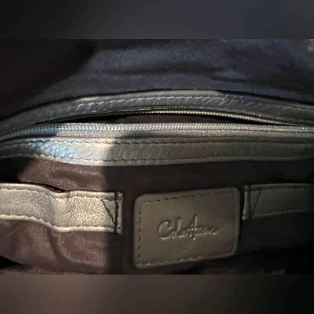 Cole Haan Rouched Vintage Silver Leather Satchel New With Tags